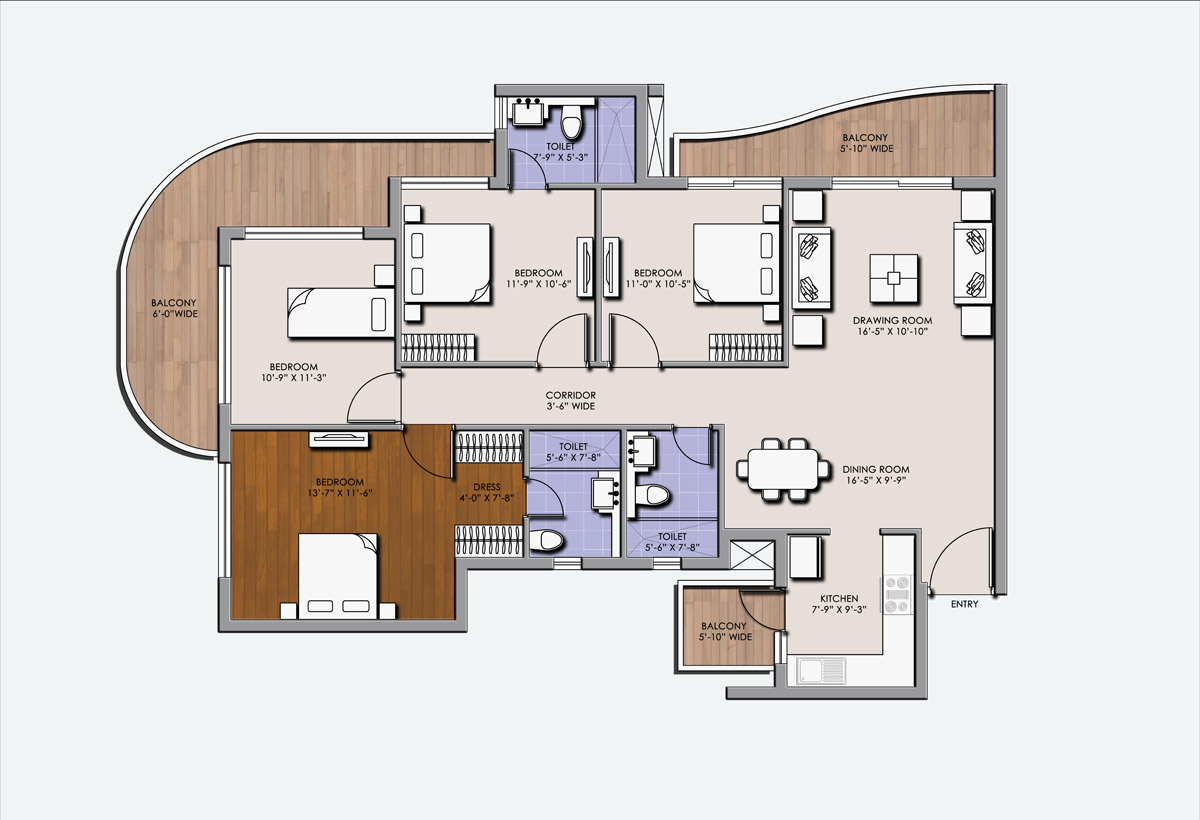 BPTP Terra Floor Plan 4 BHK  Study 1998 SQ FT